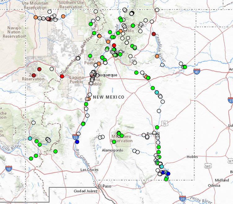 Screenshot of Surface Water Sites for the State of New Mexico, USGS - NMWSC