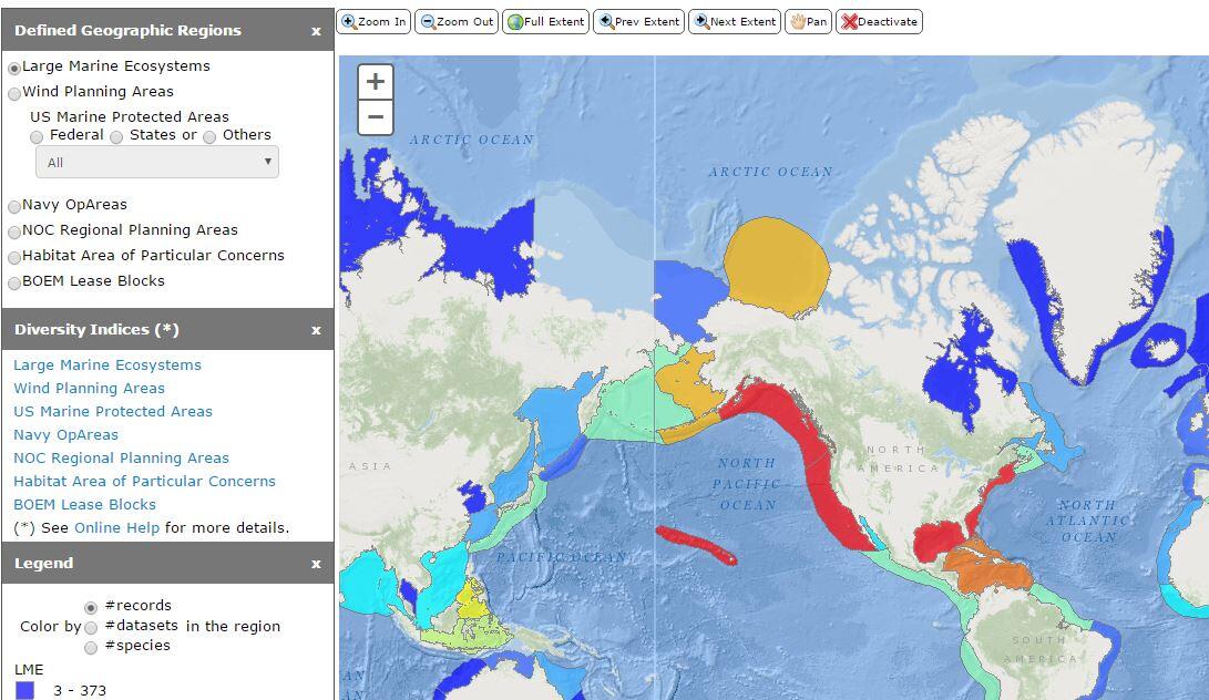 OBIS-US Biogeographic Tool interactive map