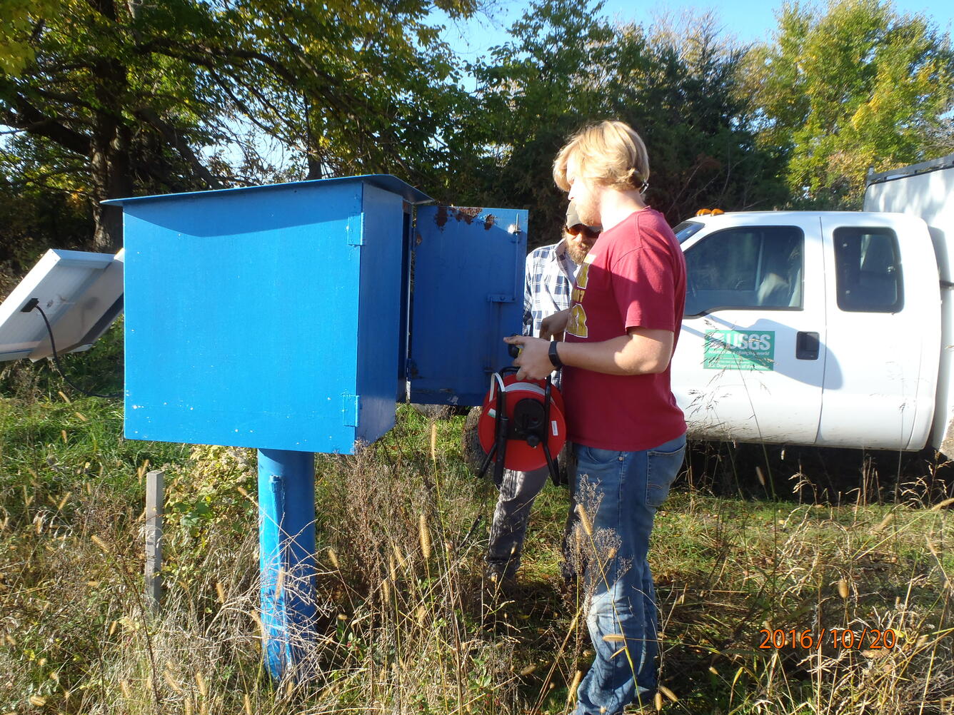 USGS scientists collecting samples from City of Lincoln groundwater monitoring well