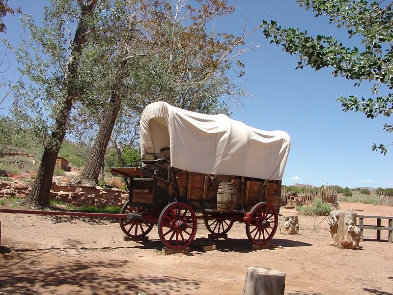 This is a photo of a restored covered wagon.