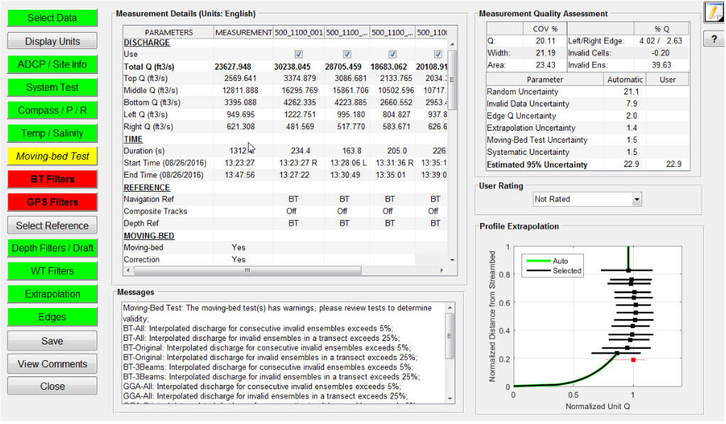 Screenshot of example measurement details page of QRev software