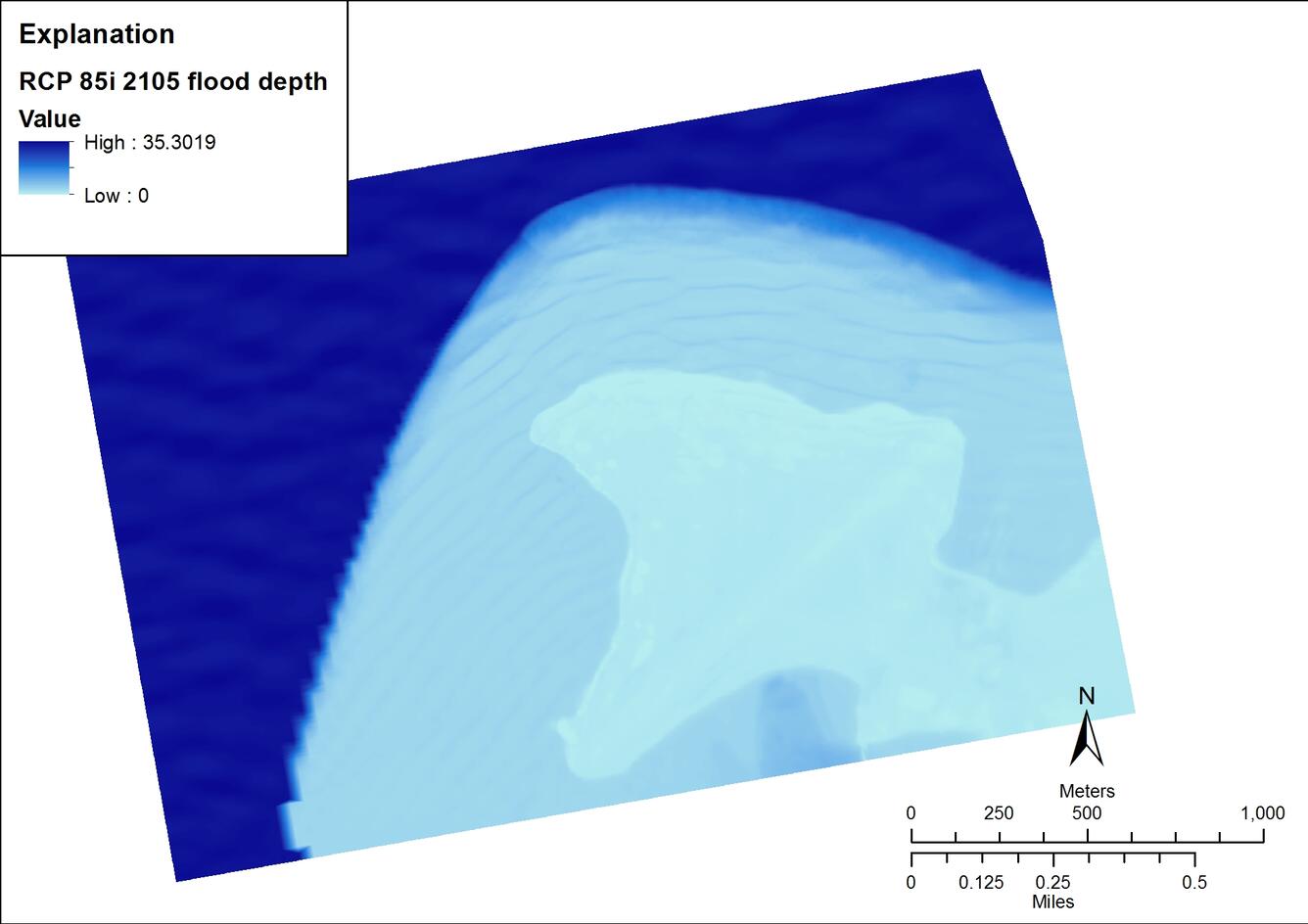 Illustration shows the outline of an island with concentric patterns around it, plus the area that becomes deep ocean.