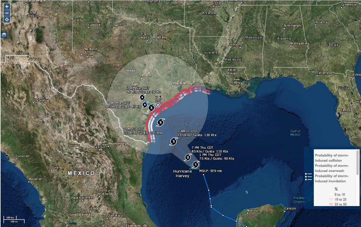 Screenshot of potential coastal change impacts Hurricane Harvey