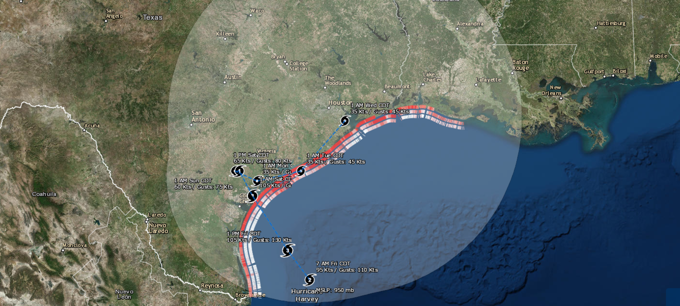 This is a screenshot of the USGS Coastal Change Hazards Portal, which shows current coastal impact projections for Hurricane Har