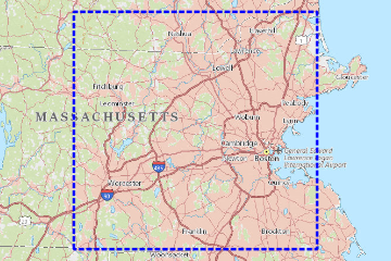 Screenshot of the map showing eastern part of Massachusetts