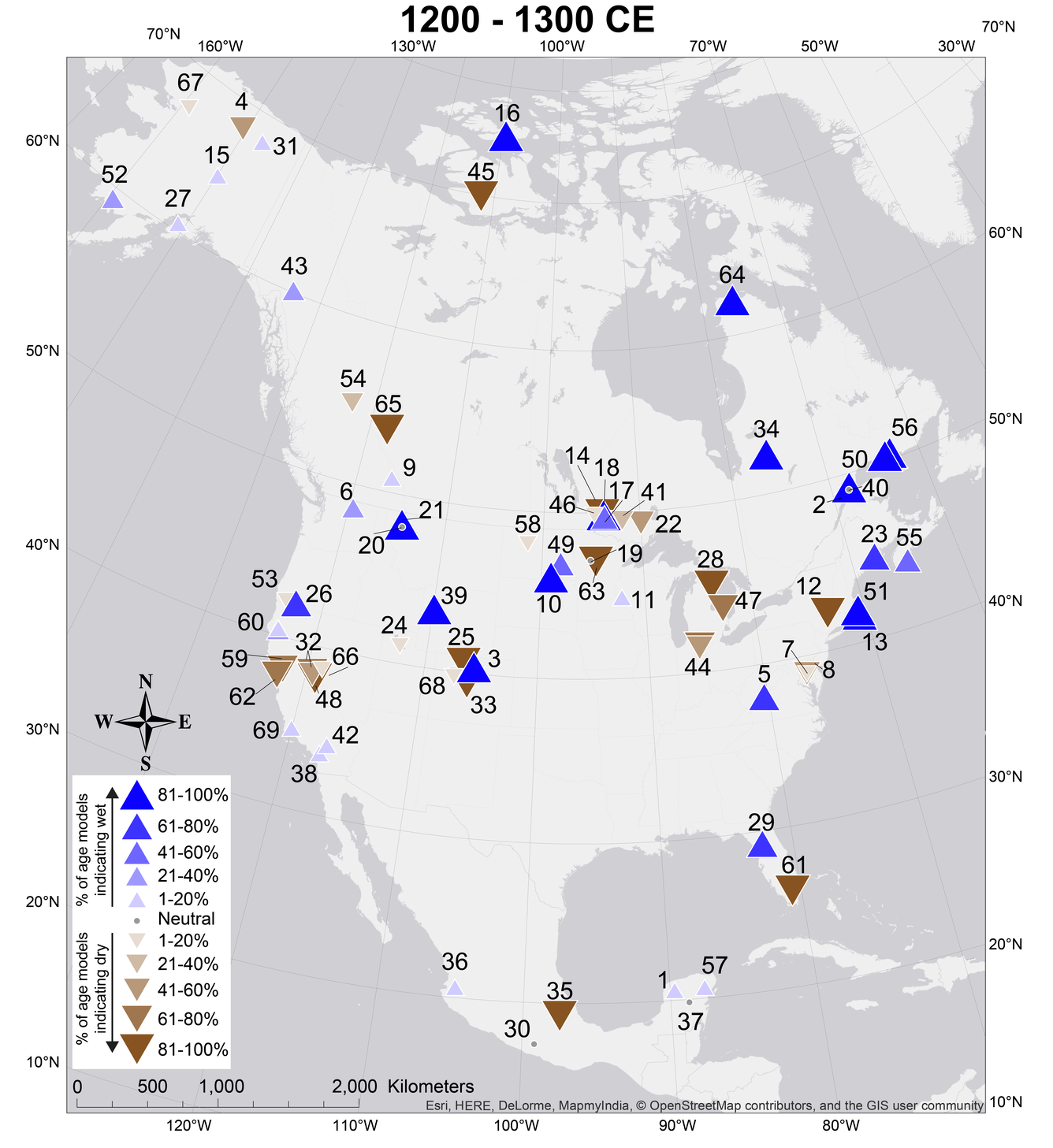 A map of centennial-scale hydroclimate anomalies during the Common Era.