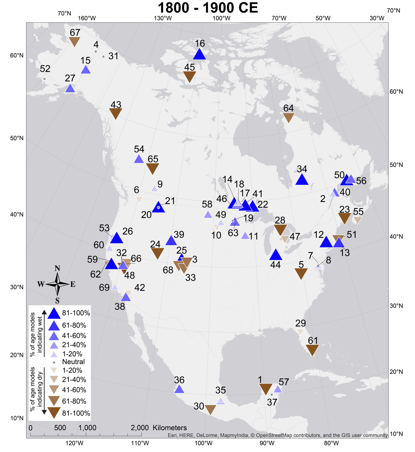 A map of centennial-scale hydroclimate anomalies during the Common Era.