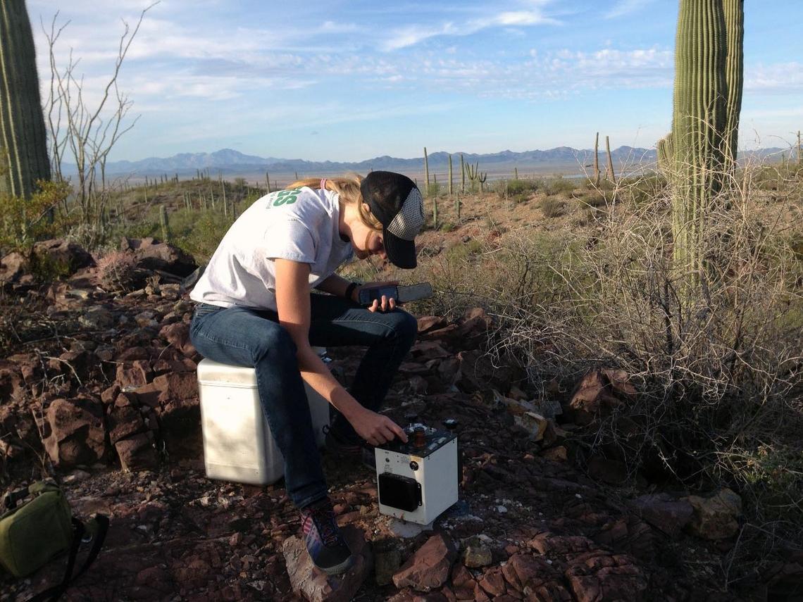 USGS hydrologist Libby Wildermuth collecting relative gravity data