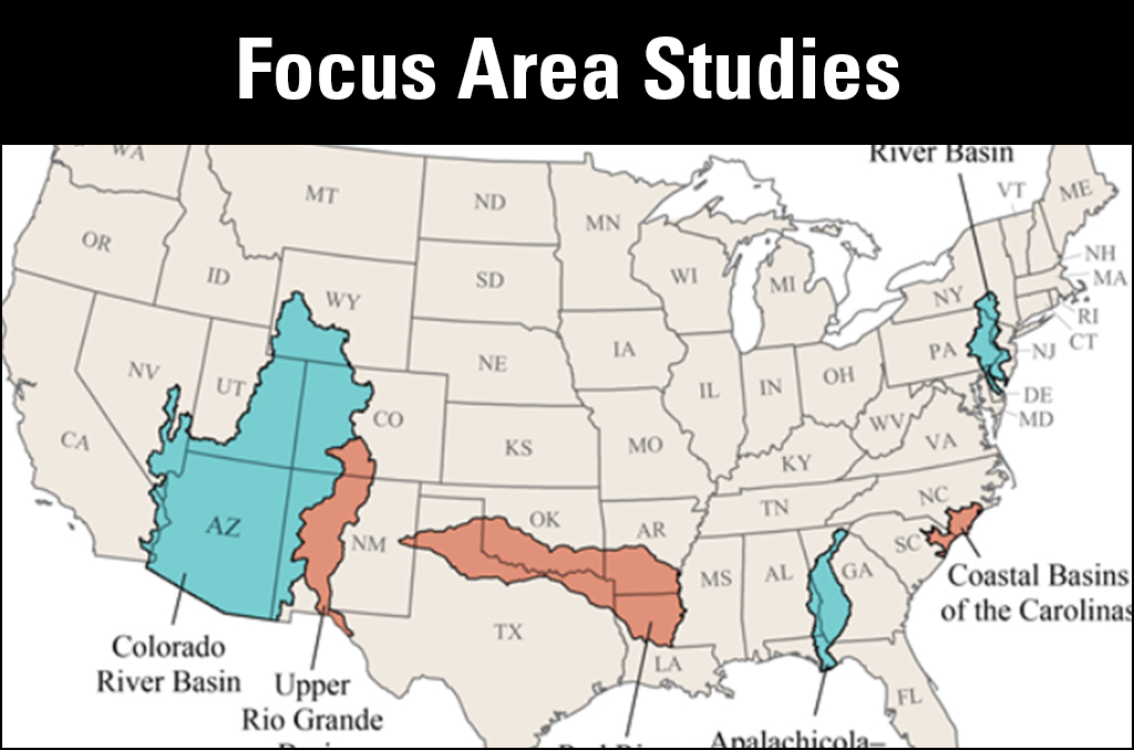 Map of study basins for the focus area studies section of the National Water Census website