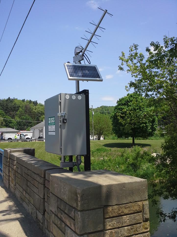 Housing structure for USGS Stream gage with Clear Fork Mohican River in the background