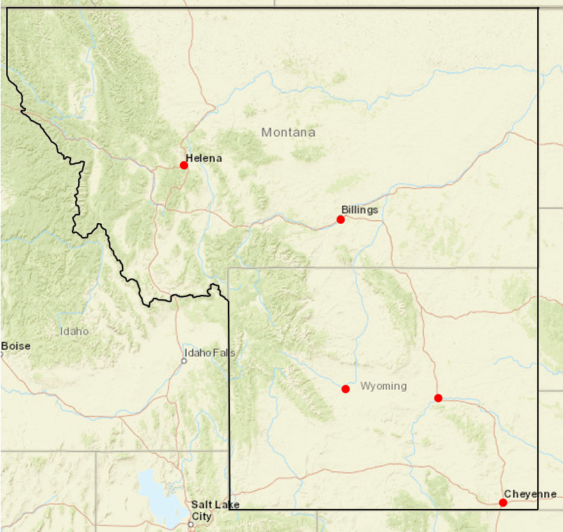 Map showing WY-MT WSC office locations