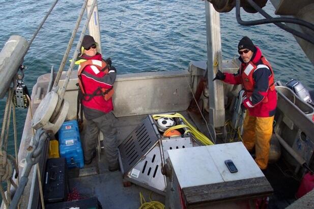 U.S. Geological Survey scientists on a research boat.