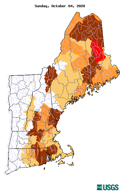 Map of New England 7-day average streamflow conditions