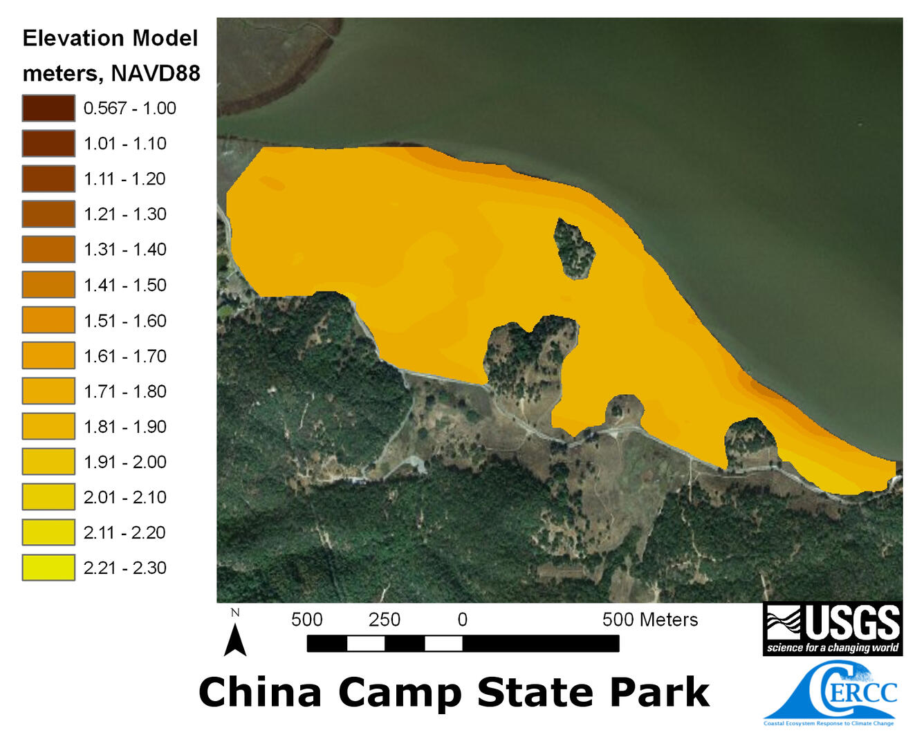 Map of the derived elevation data at China Camp Marsh
