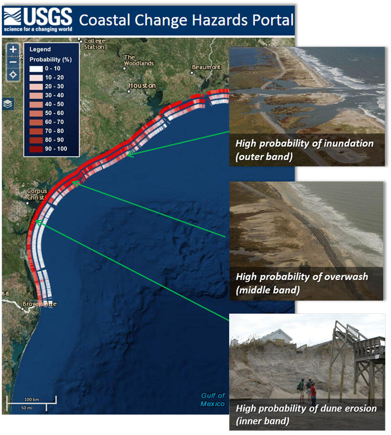 Photo Highlighting Predicted Erosion and Inundation areas in Texas