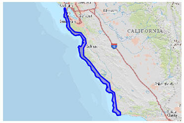 Map snippet that shows the location of the data coverage along the central coast of California.