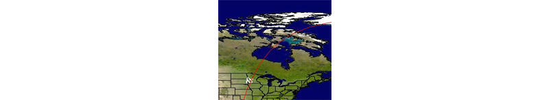A snapshot of the satellite path over North America