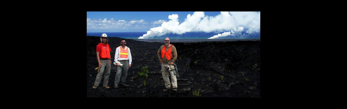 USGS scientists, Laszlo Kestay and Greg Vaughan, in Hawaii studying volcanoes
