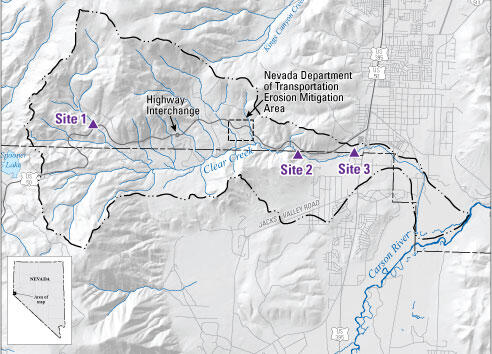 Location map of the Clear Creek study sites near Carson City, Nevada