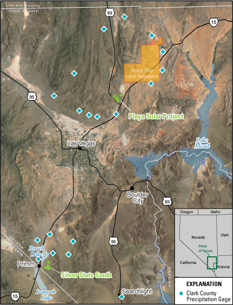 Locations of two solar facilities in Clark County, Nev.
