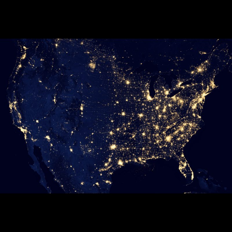 Nighttime photograph of the continental United States.