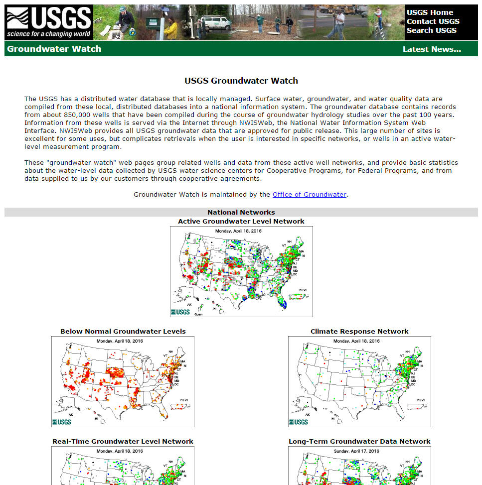 Photo of USGS Groundwater Watch homepage
