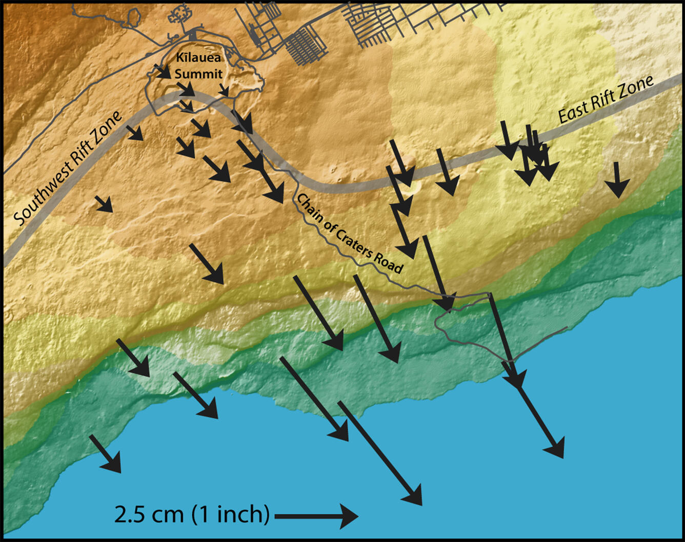 direction of motion measured by GPS stations