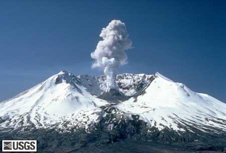 Plume rises form Mount St Helens dome.
