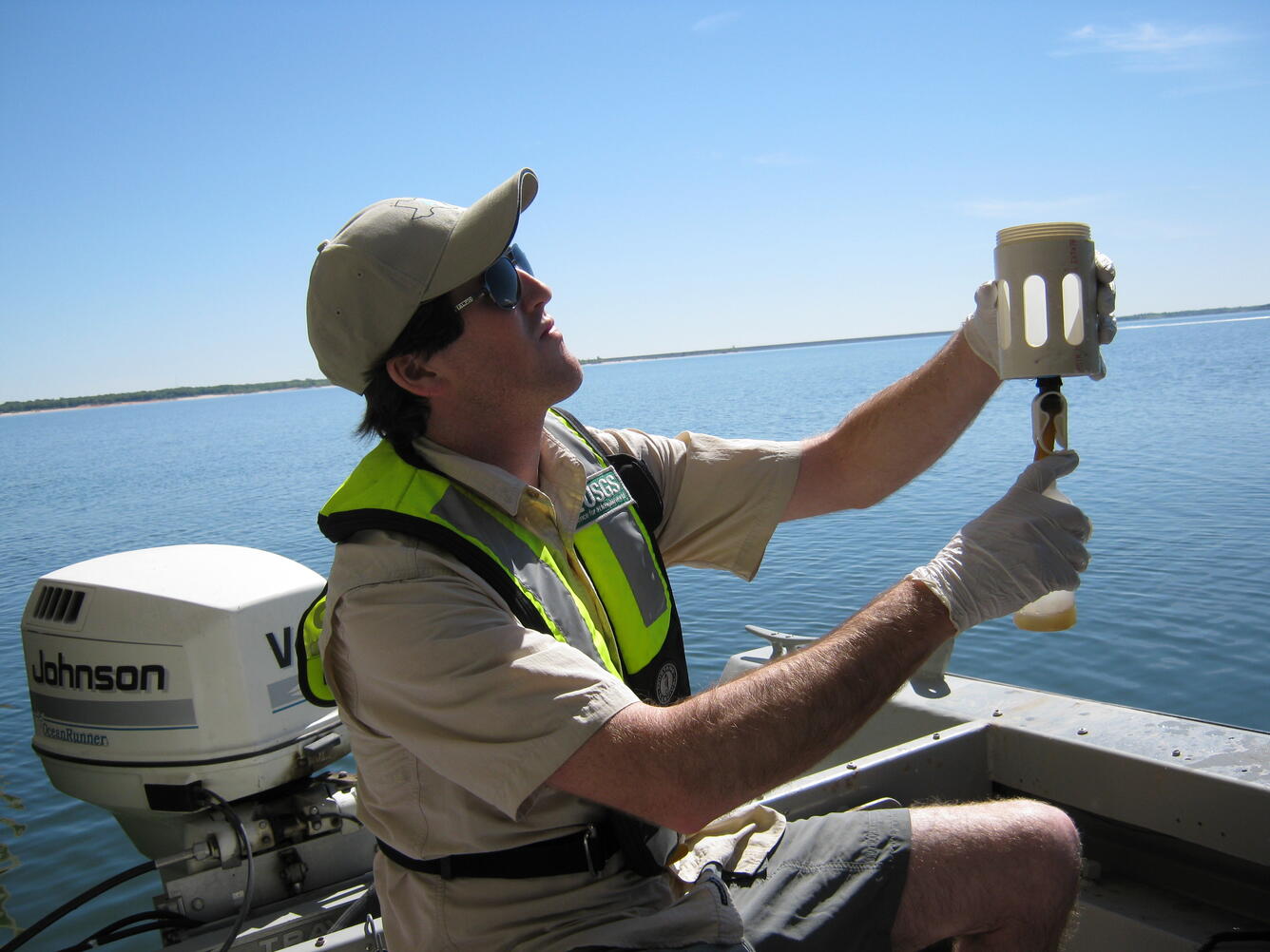 Collecting water samples at Lake Texoma, Tex., as part of the zebra mussel monitoring program