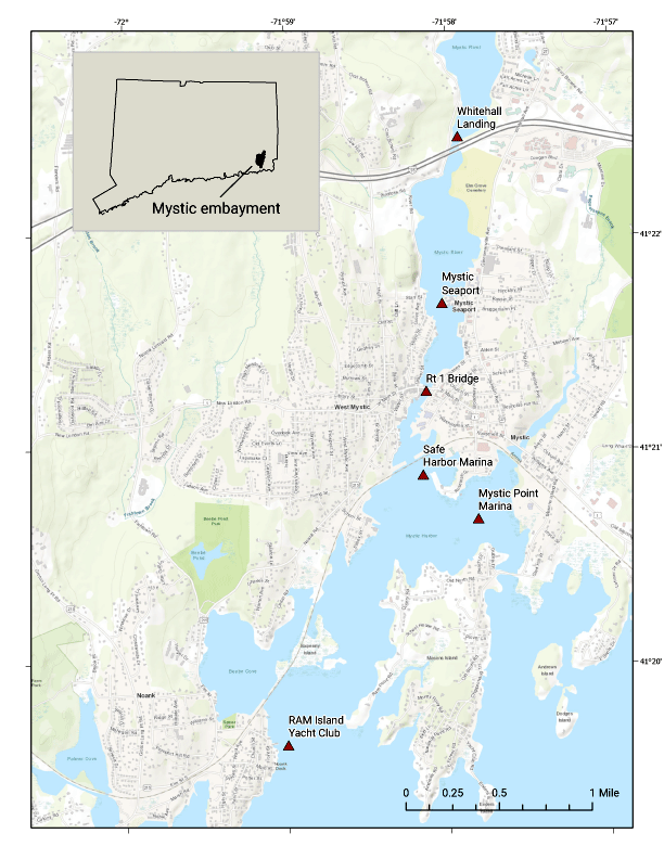 Map of Mystic Embayment Monitoring Sites