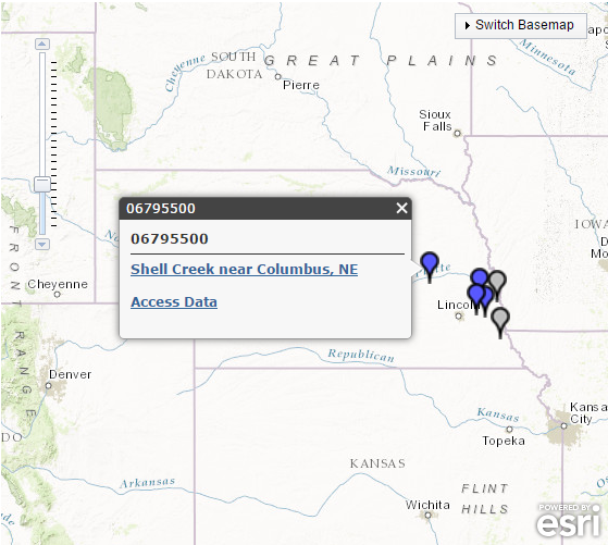 Screen shot of Nebraska Real-Time Water Quality map