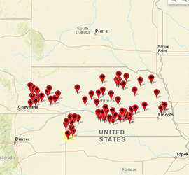 Screen shot of NWIS groundwater sites in Nebraska