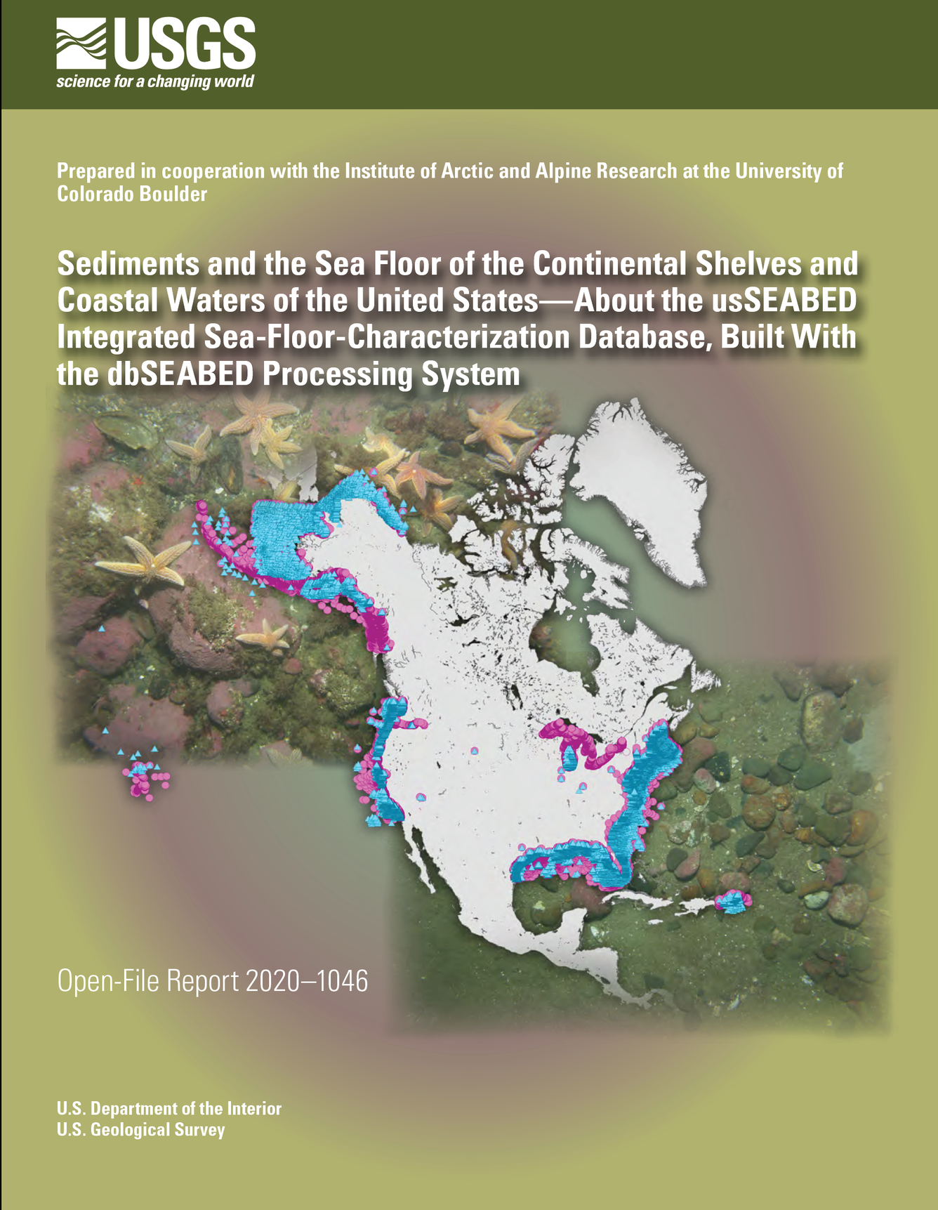 Cover image for USGS series report showing map and seafloor photographs