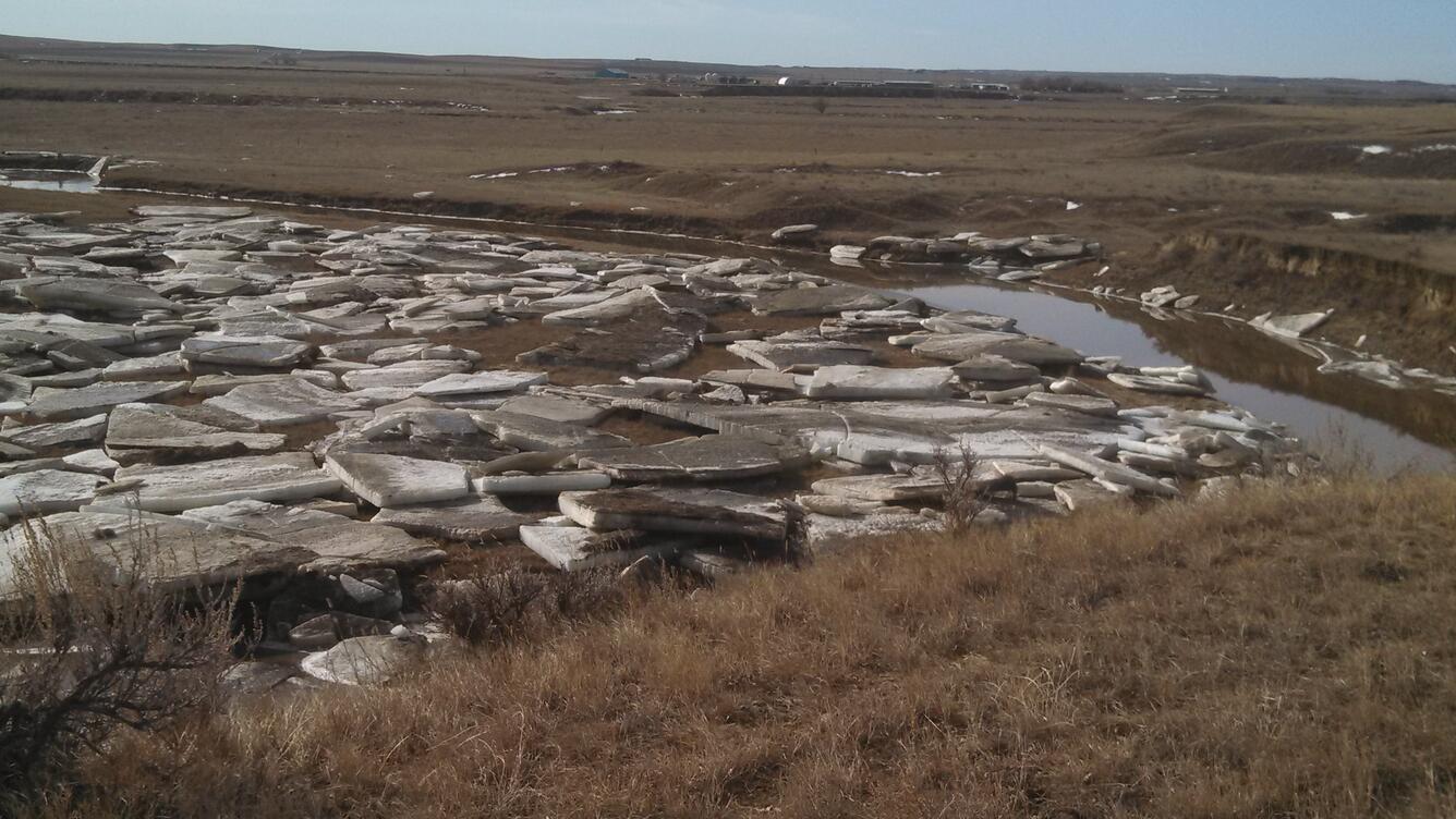 Remnants of ice jam on Redwater River at Circle (06177500)