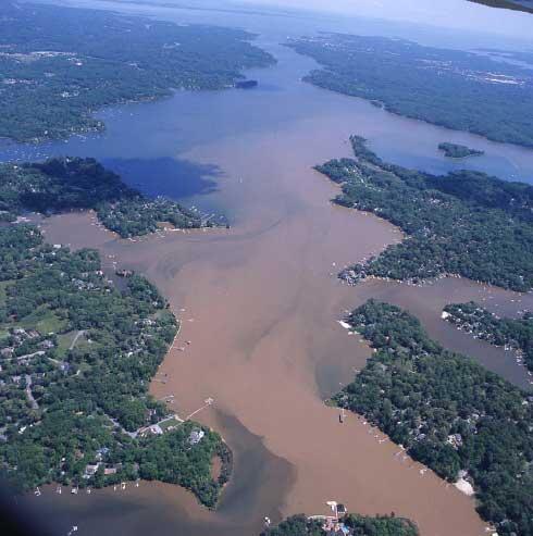 Severn River, Annapolis, Maryland, a tributary to Chesapeake Bay, showing high sediment 