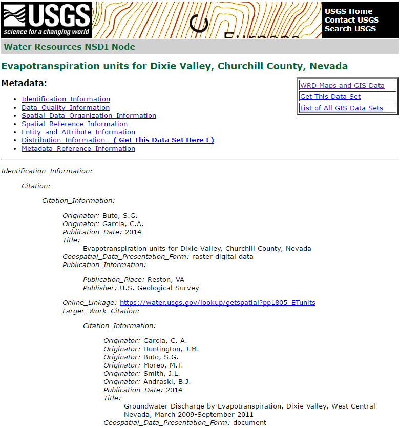 Screen shot of NSDI node for Professional Paper 1805