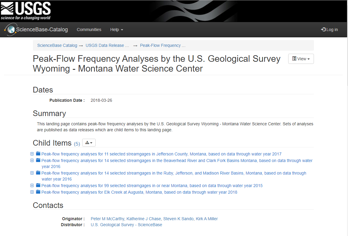 Peak-Flow Frequency Analyses by the U.S. Geological Survey Wyoming - Montana Water Science Center