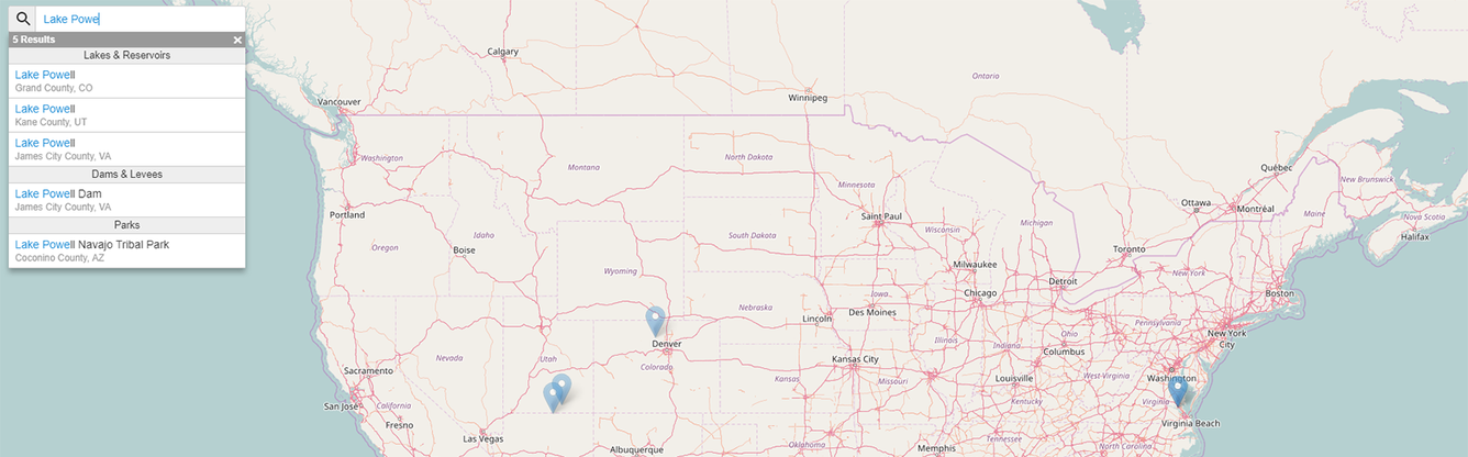 Screen shot  of the USGS search API