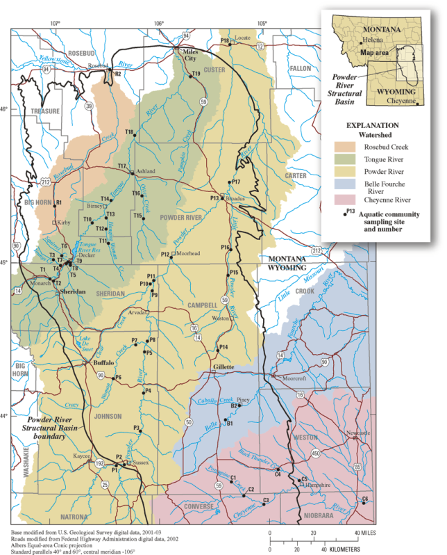 Assessment of Aquatic Communities in Northeastern Wyoming and Southeastern Montana Site Map