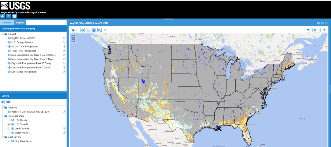 Screenshot of the Vegetation Dynamics/Drought viewer