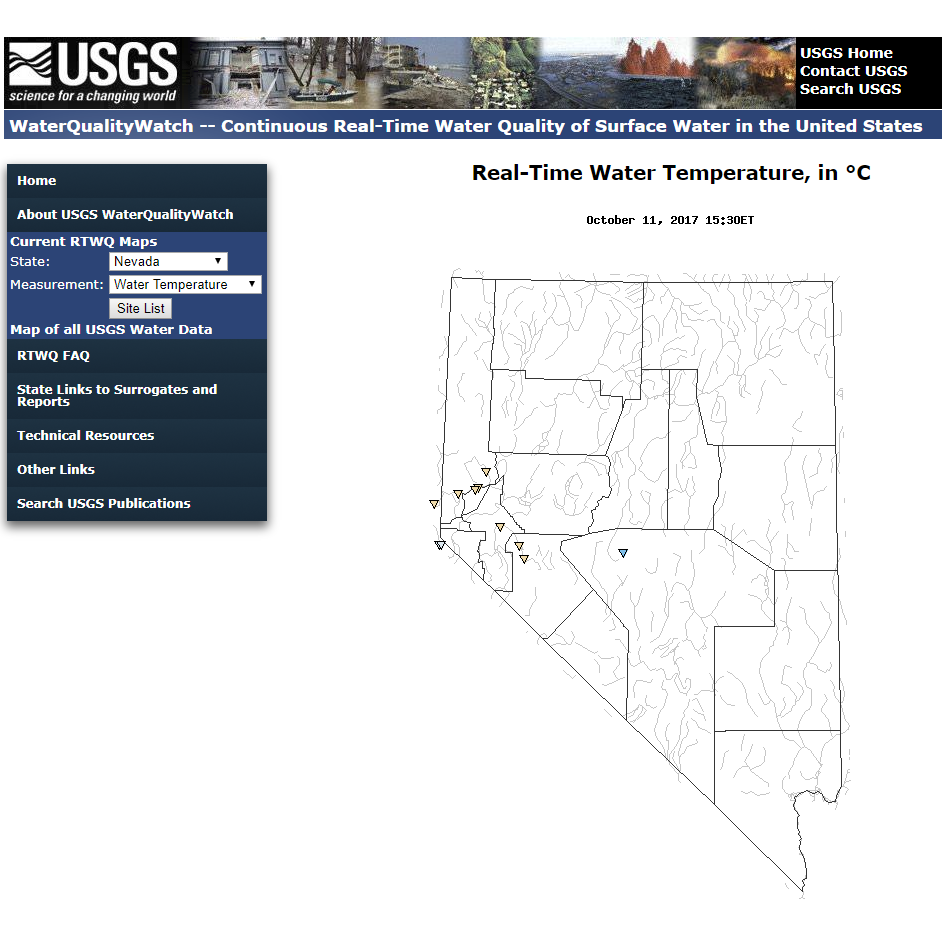 Screen shot of WaterQualityWatch for Nevada