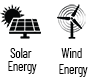 Solar energy and wind energy icons