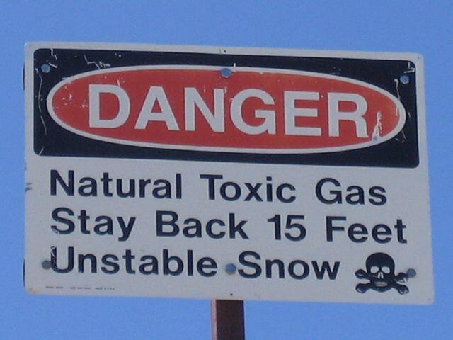 Danger sign indicating presence of CO2 gas at Horseshoe Lake, Mammo...