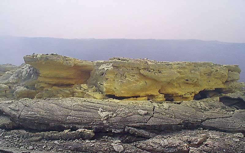 Sulfur covered terrace from Puka Nui ...