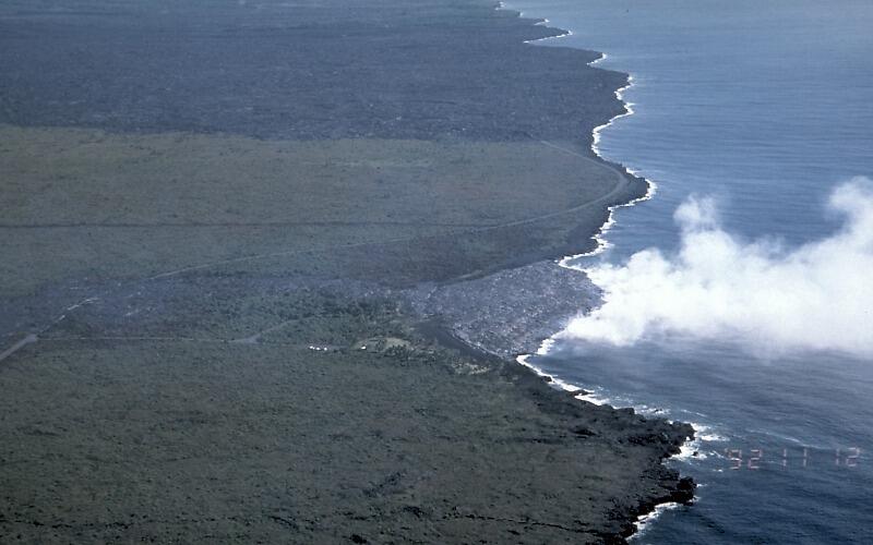 Lava delta extends about 200 m (655 ft) into the ocean on the south...