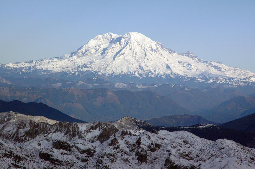 Mount Rainier, Washington, as seen on flight to Mount St. Helens. V...