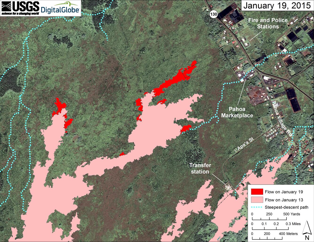 Map of area around front of Kīlauea's East Rift Zone lava flow...