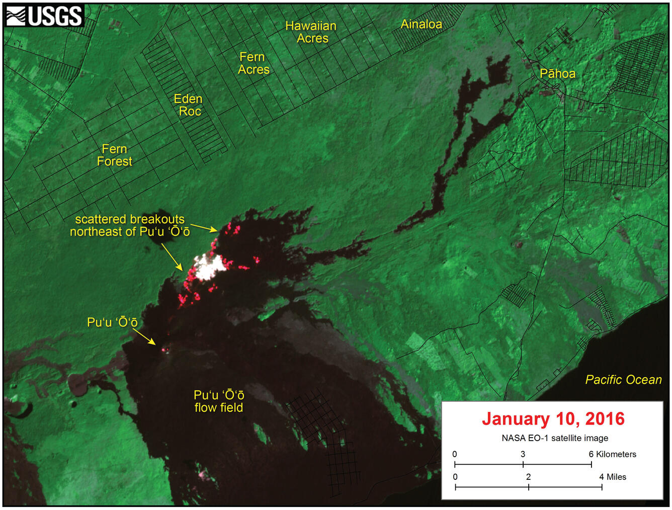 Satellite image shows June 27th lava flow...
