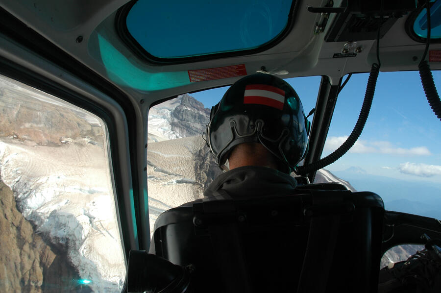 Helicopters provide access to remote monitoring sites, Mount Rainie...