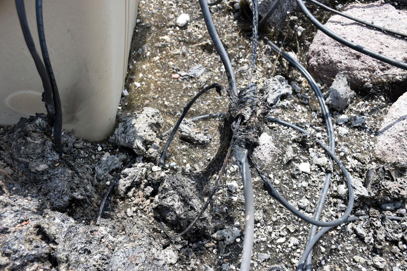 Molten spatter from the explosive event landed on cables for the HM...